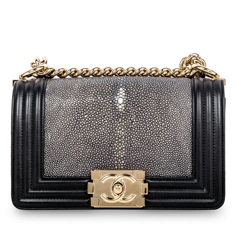 chanel black stingray small boy bag